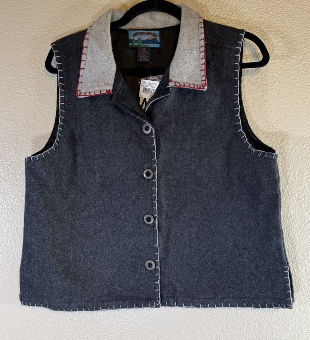 NWT Vtg Shaver Lake Womens XL Gray Whip Stitch Vest Wool Blend Boho